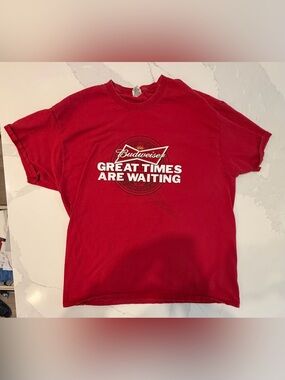 Budweiser Red Short-Sleeve Logo Tee with White Text